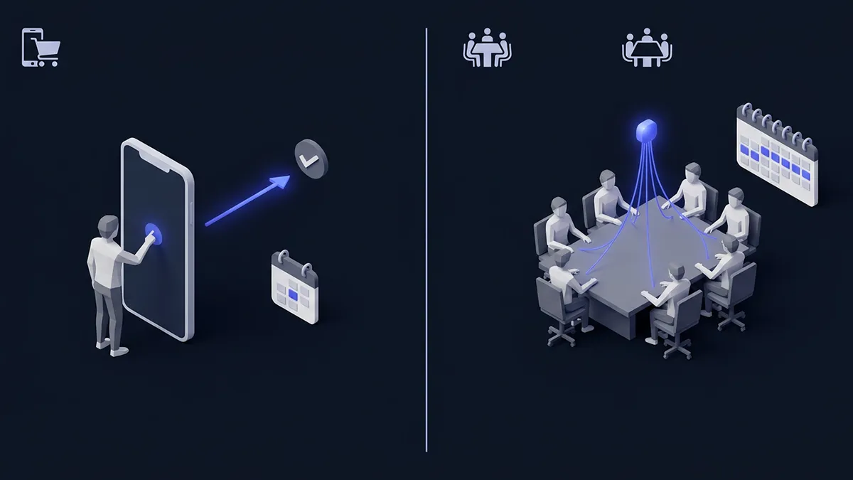 Comparaison schématique entre un workflow de marketing automation B2C et un workflow B2B